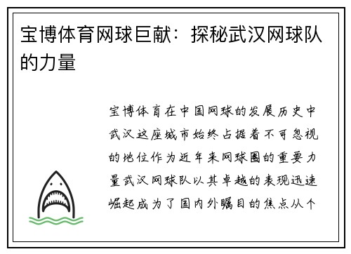 宝博体育网球巨献：探秘武汉网球队的力量